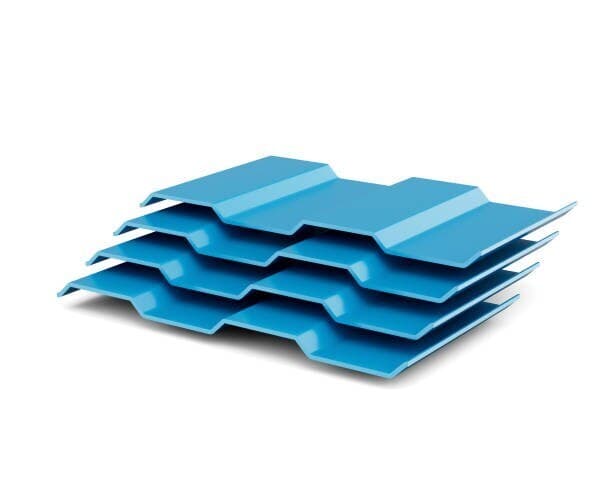 Stack of metal roofing panels submitted for compatibility and attachment testing