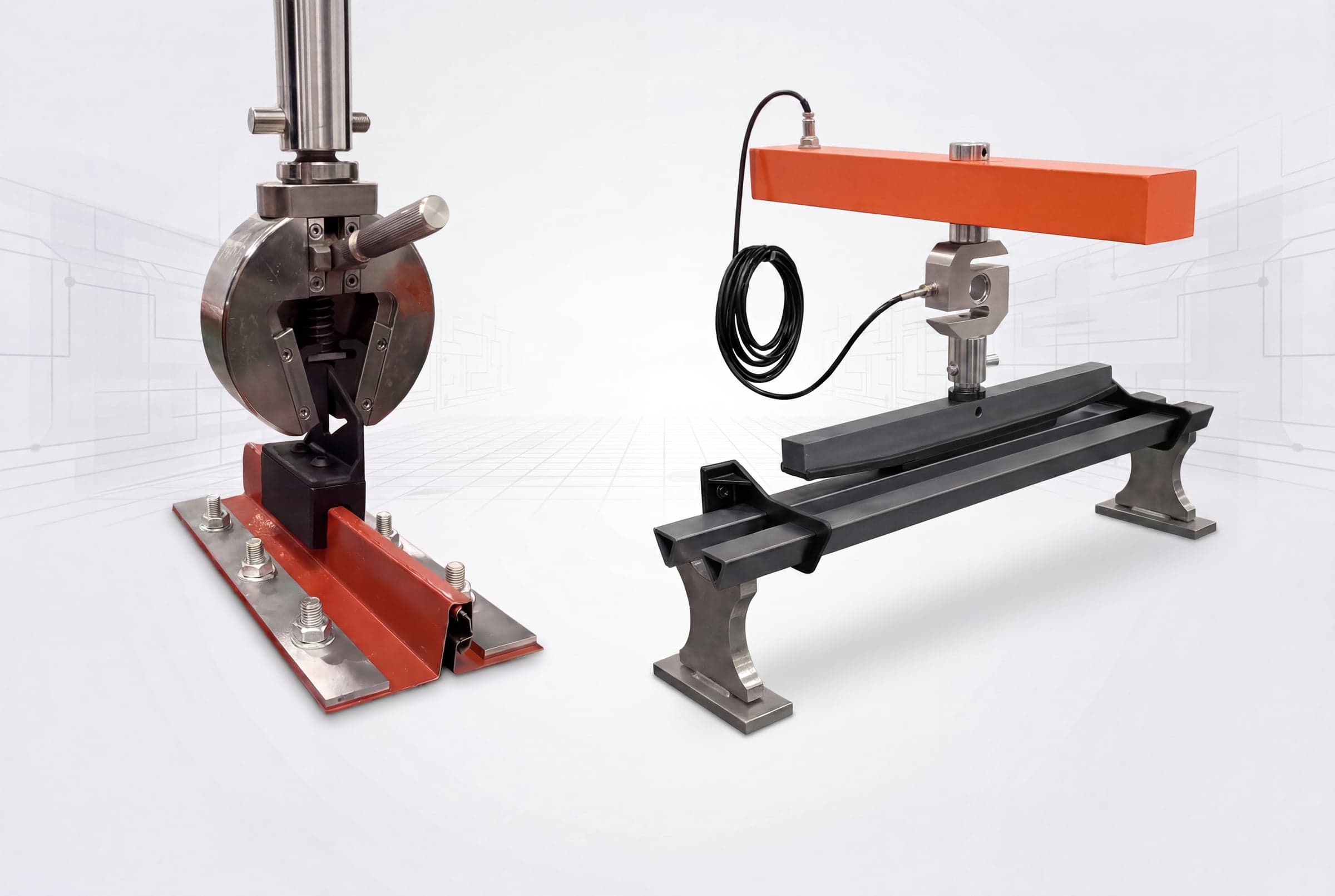 ArcticAnchor shear and pull testing equipment used to evaluate clamps, brackets, and rail assemblies