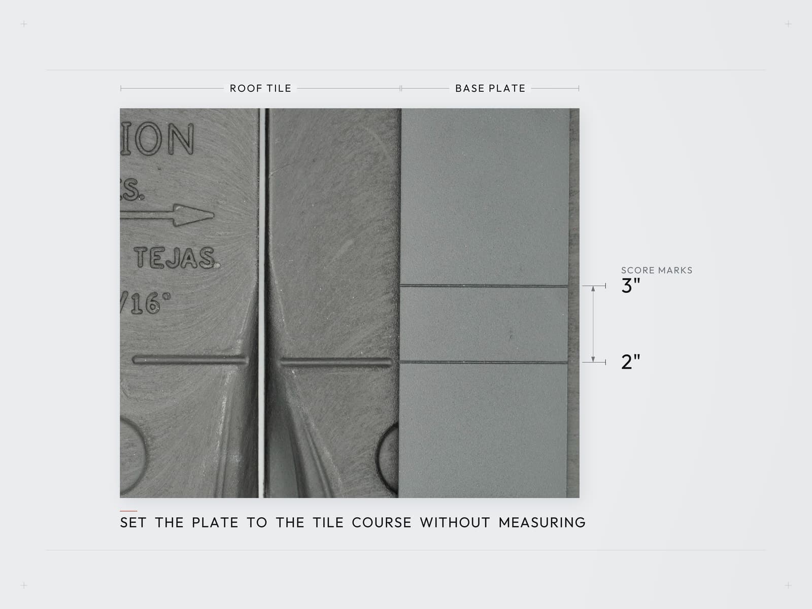 ArcticAnchor base plate with 2 inch and 3 inch score marks used to align the plate to the tile course without measuring